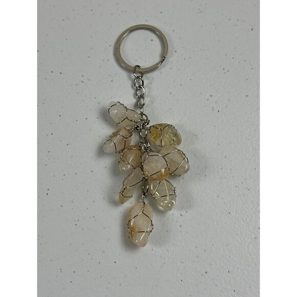 Natural Gemstone Handmade Keychain With Wire-Wrapped Citrine Crystals - Picture 1 of 3